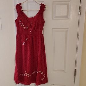 Johnny Was Red Sleeveless Scoop Neck Midi Dress